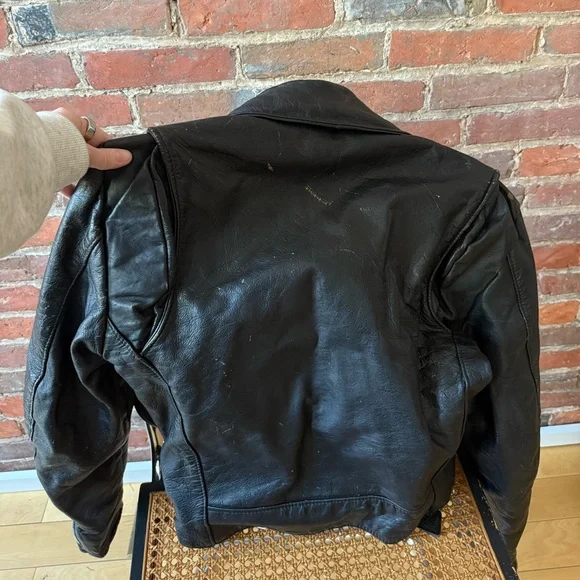 Classic Black Leather Biker Jacket - Women's - Picture 4 of 5